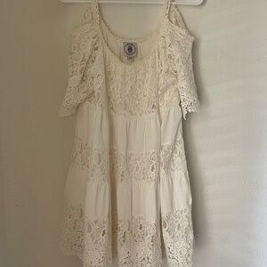 Muche et Muchette White Lace Boho Wedding Babydoll Dress